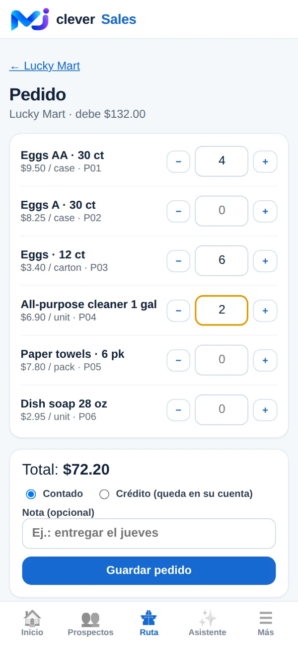 MJ Clever Sales route module: Quick order